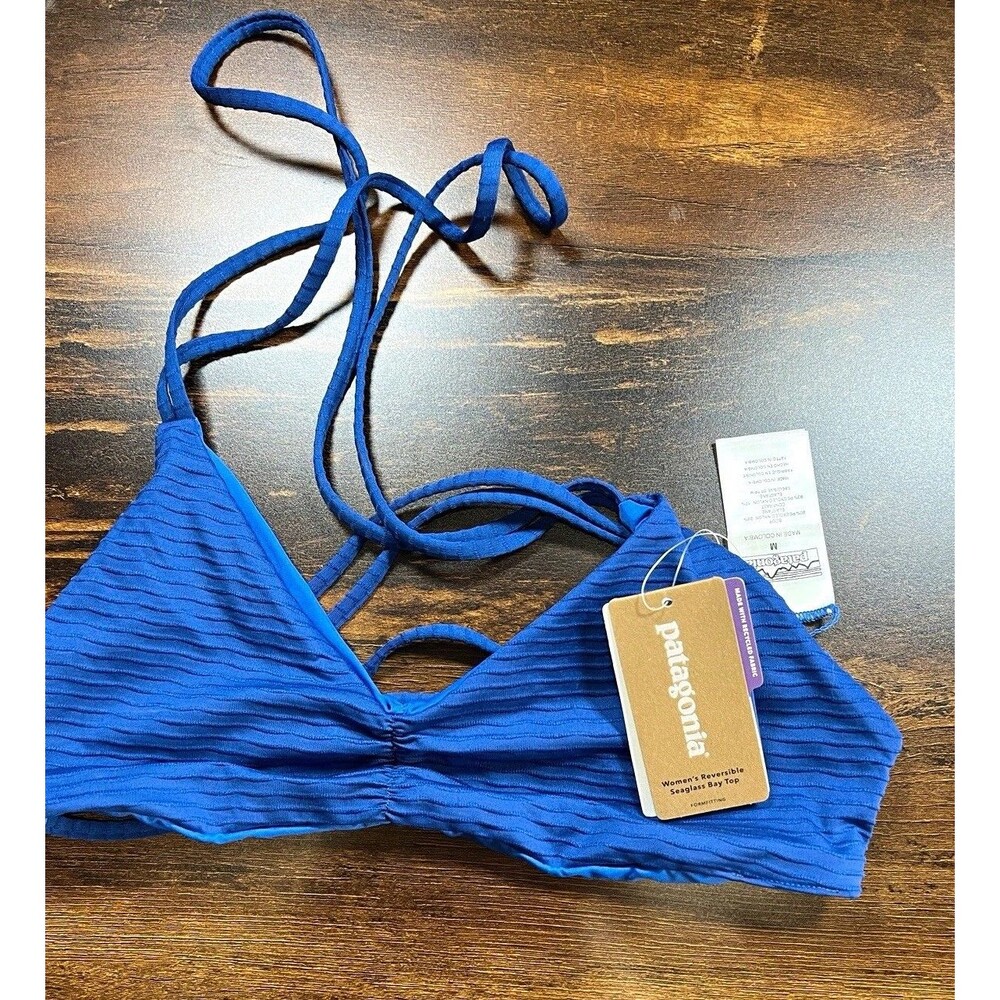 Patagonia Women’s Reversible Triangle Halter Bikini Swim Top Blue Sz M